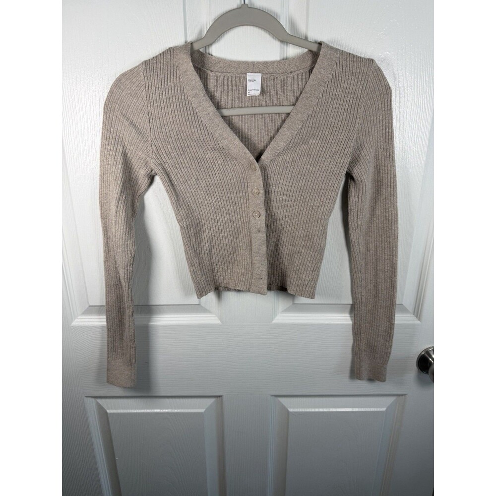 Gilly Hicks Light Brown/Beige Cropped Cardigan Size XS Ribbed Lightweight